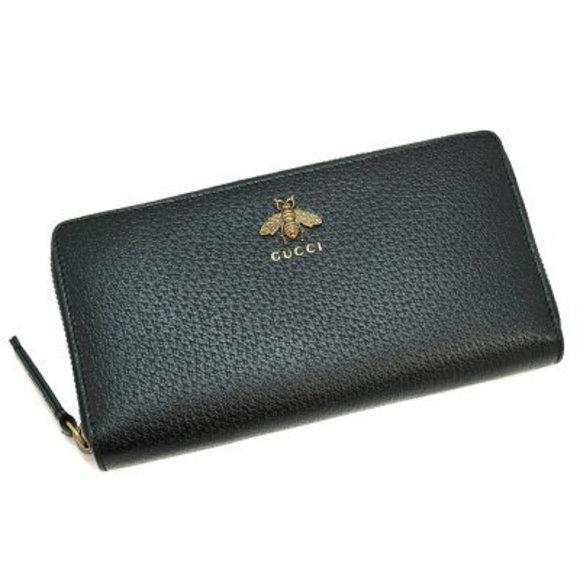 GUCCI Zip Long Wallet Leather Bee Motif Black - Picture 1 of 9